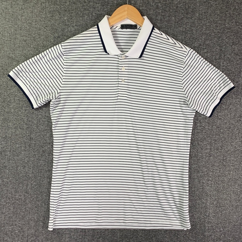 G Fore Polo Men Medium White Striped Performance Golf Modern Preppy Stretch - Picture 1 of 10